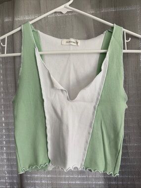 Glassons Mint Green & White Ribbed Two-Tone Tank
